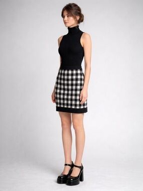 DEREK LAM Mainline Gingham Knit Checked Pencil Skirt - Size S